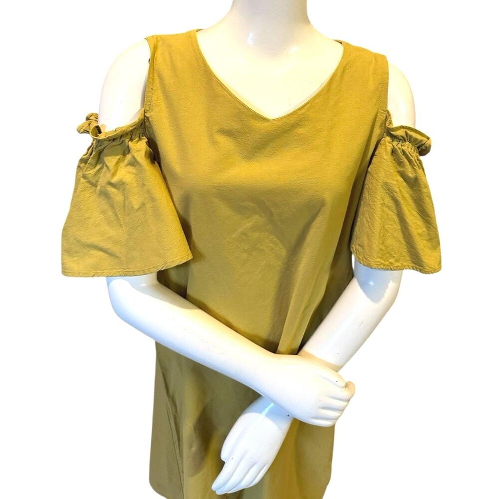 Y2K W Closet Dress fairycore yellow peekaboo off shoulder ruffle bell sleeve M